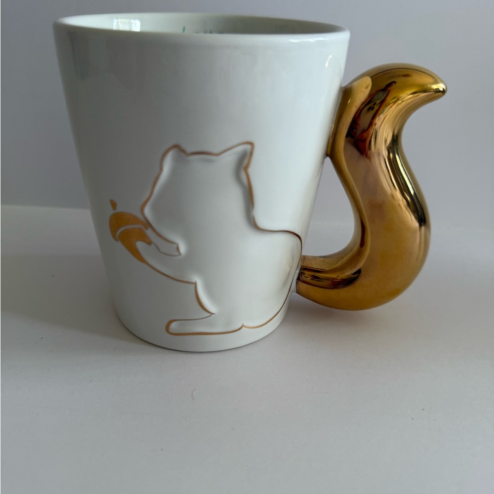 Gold and White Squirrel Handle Mug